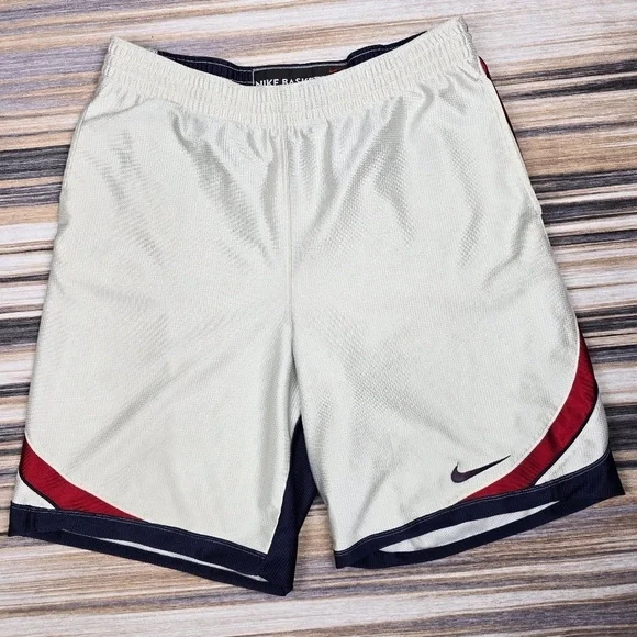 Vintage Nike Basketball Shiny Silvery White, Red, Blue Dazzle Shorts Mens Medium - Picture 1 of 6